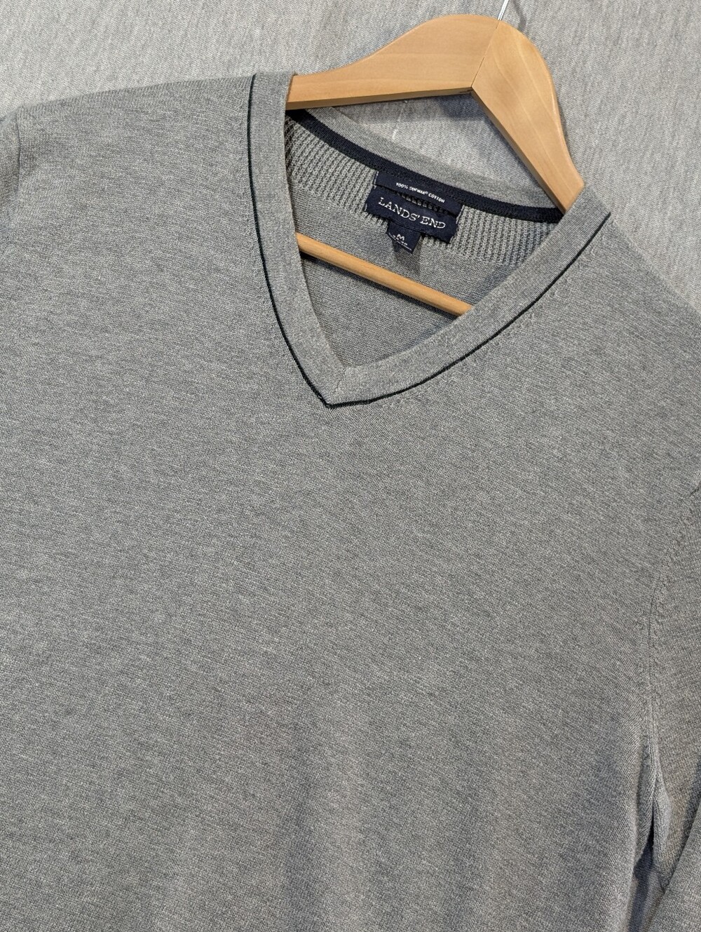 Land's End Supima Cotton V-Neck Sweater Men's Medium Grey